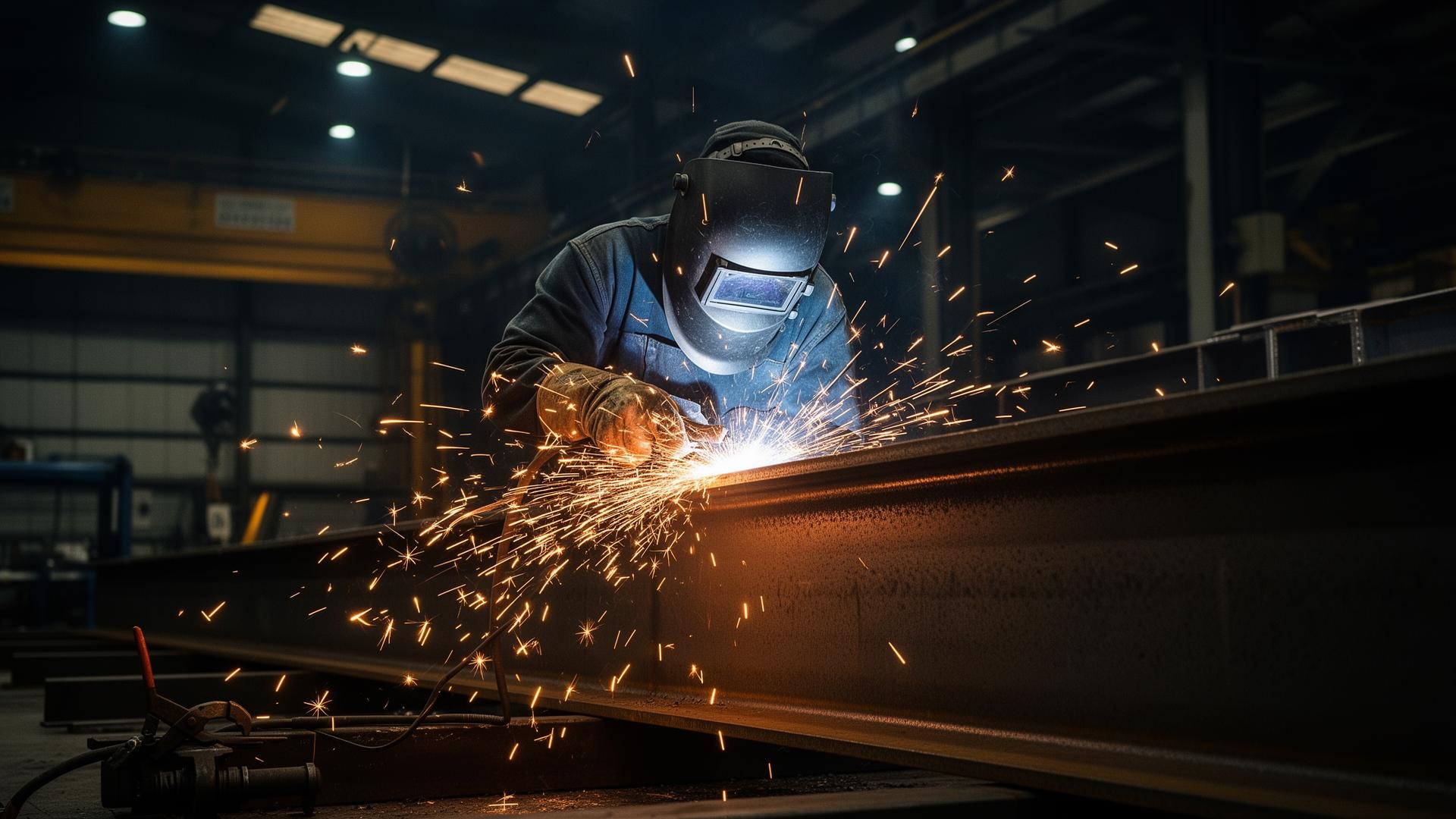 Welder fabricating steel structure
